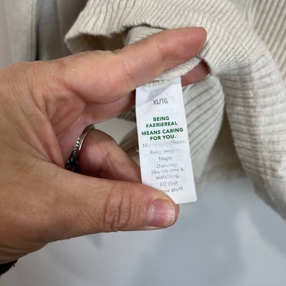 Aerie Ribbed Henley Long Sleeve Cream Soft Knit Casual Loungewear Top XL - Picture 7 of 8